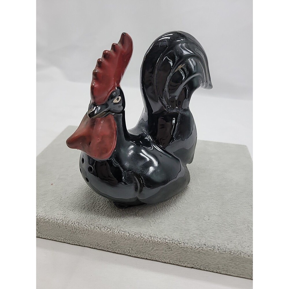 Vintage  MCM Redware Black  Rooster One Salt Shaker? 5.5" Tall Made In Japan